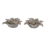 Bougeoirs sculptés pétales fleurs porcelaine blanche  vintage (lot de 2)