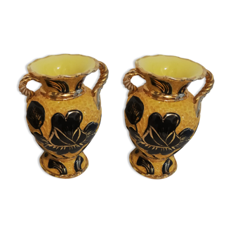 Pair of Vallauri vases with twisted handles