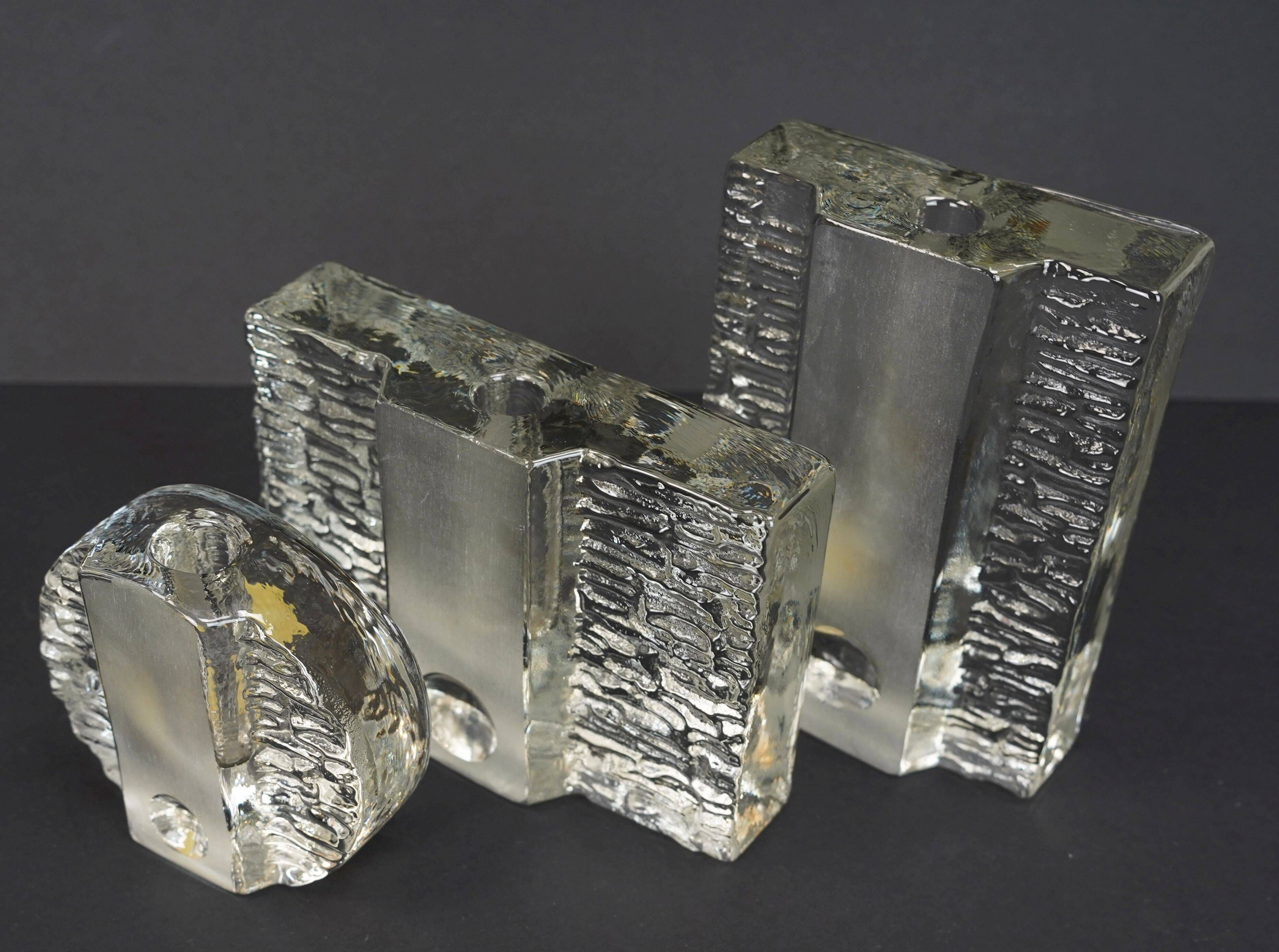 Set of 3 solifleur block vases walther glas 60s 70s op art arrangement vase
