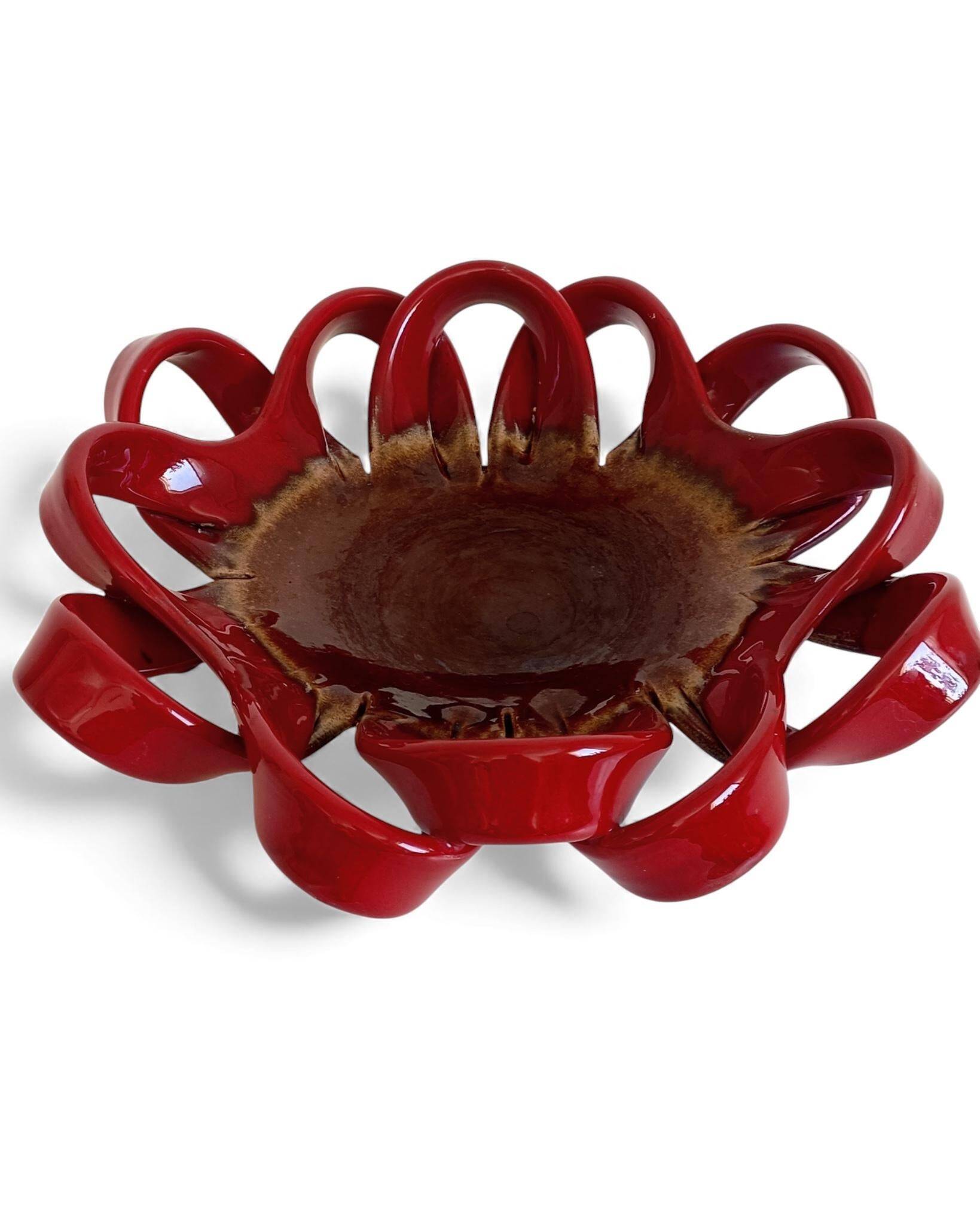 Vallauris Ceramic Centerpiece Bowl, Oxblood Faience, France, 1950s
