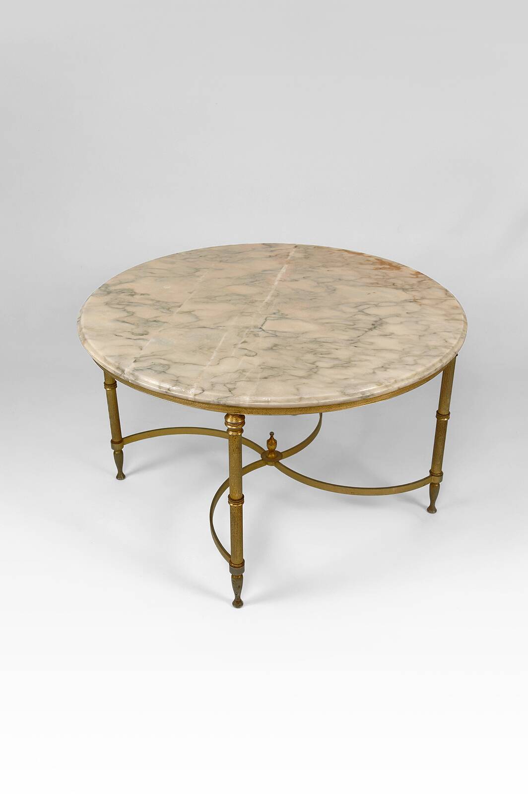 Neoclassical round coffee table, Brass and Marble, France, circa 1960