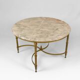 Neoclassical round coffee table, Brass and Marble, France, circa 1960