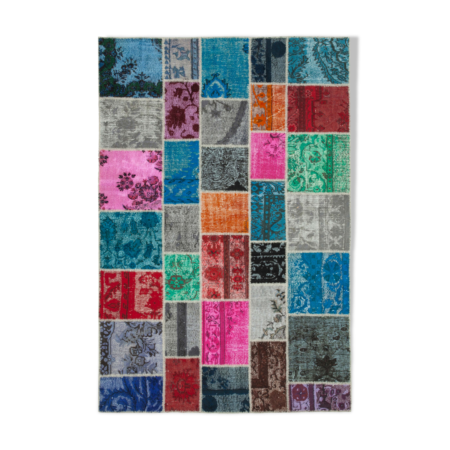 Handwoven oriental overdyed 204 cm x 304 cm multicolor patchwork rug