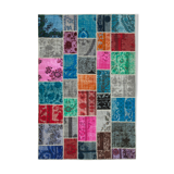 Handwoven oriental overdyed 204 cm x 304 cm multicolor patchwork rug