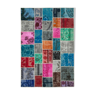 Handwoven oriental overdyed 204 cm x 304 cm multicolor patchwork rug