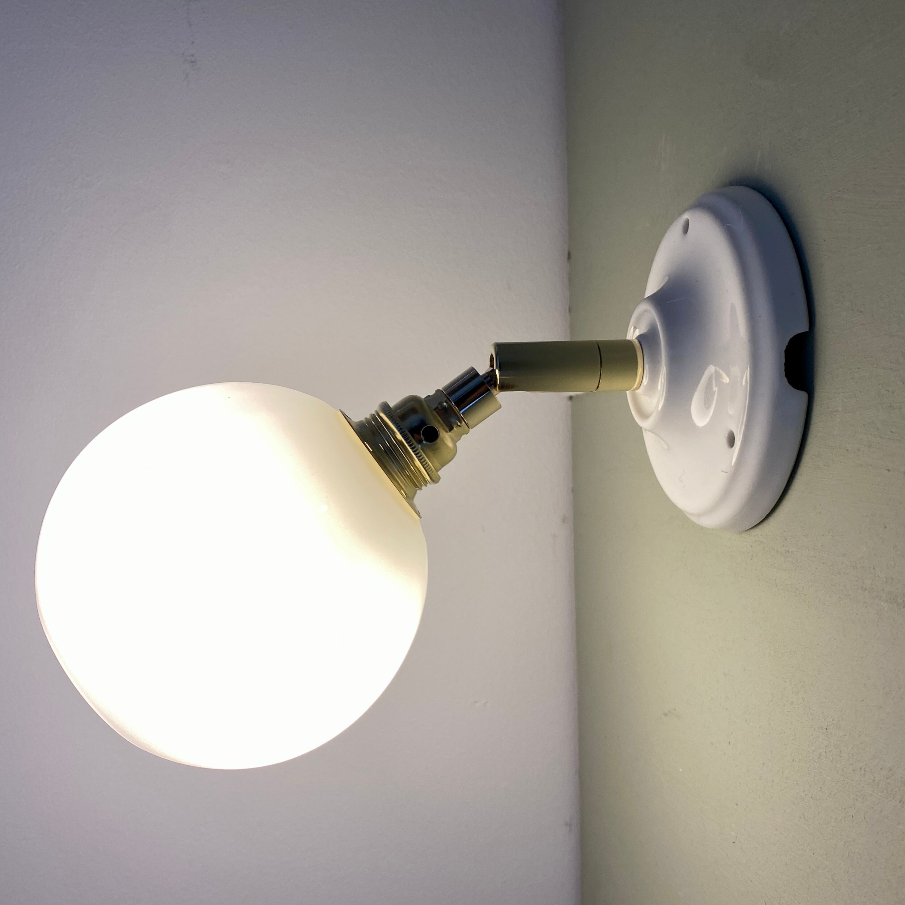 Vintage white opaline globe wall lamp