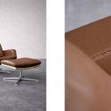 Vintage Mid-Century Danish Modern Brown Leather Swivel Chair and Ottoman