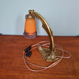 Lampe de bureau art déco en bronze et verre marmoréen, frères Muller, 1920