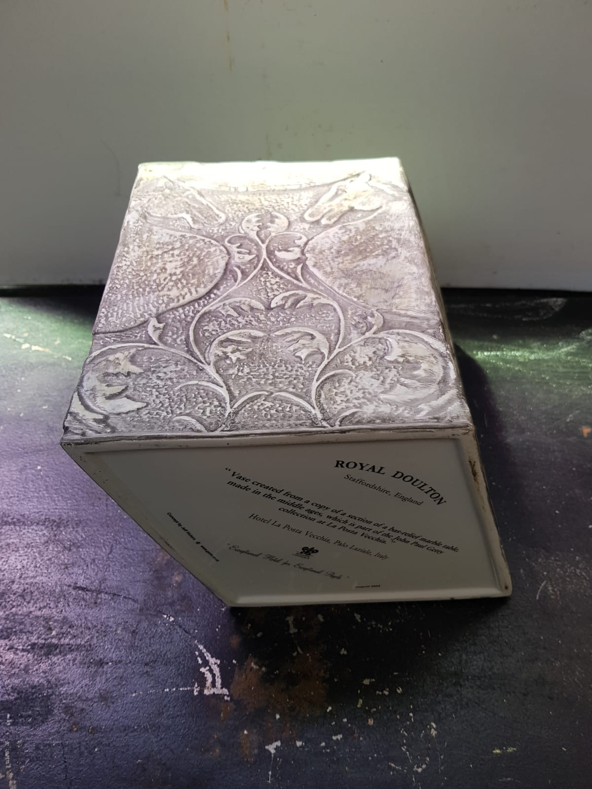 Old royal doulton vase white & gray ceramic staffordshire england vintage