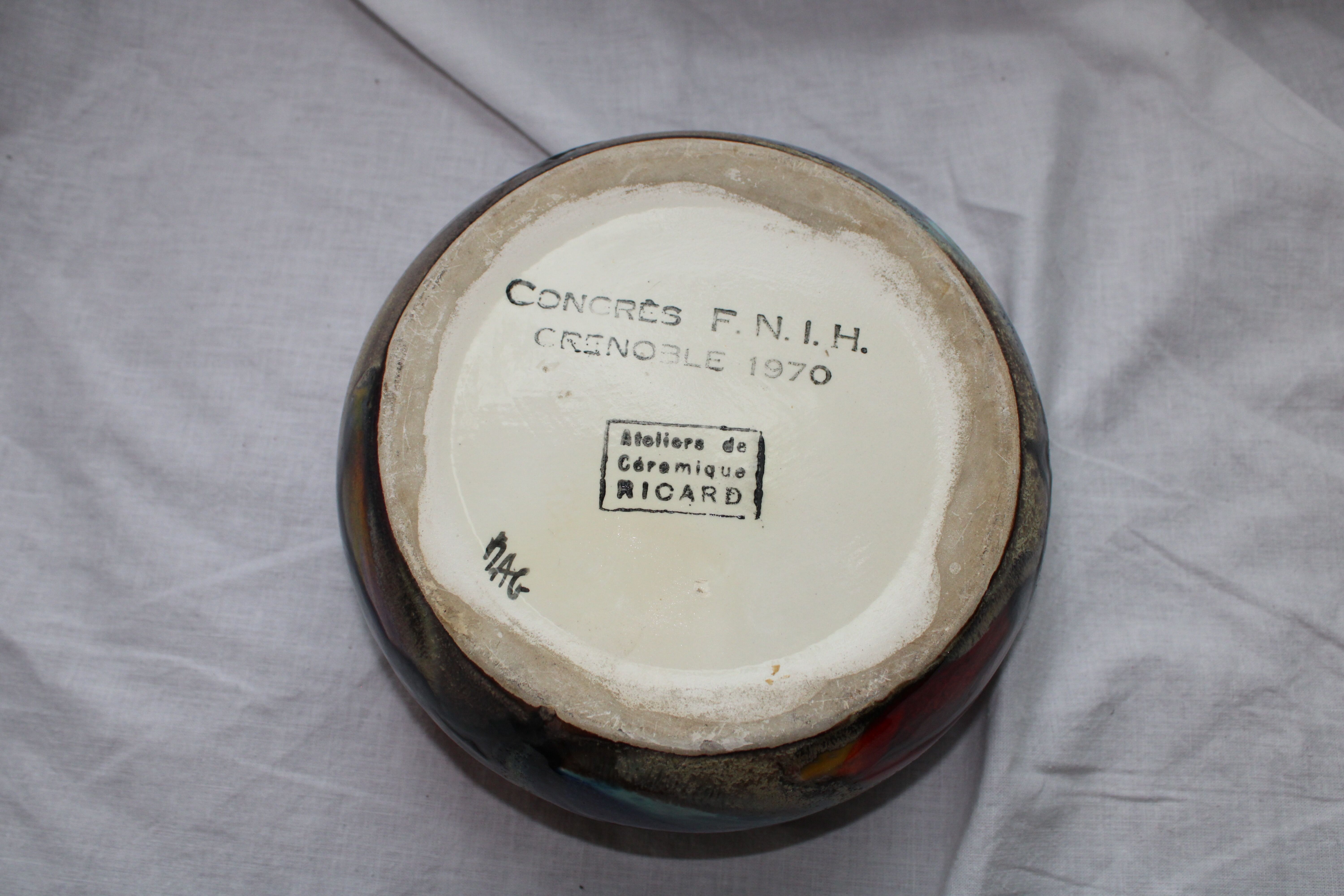 Large "Ricard" enamelled ceramic ash tray in the year 1970