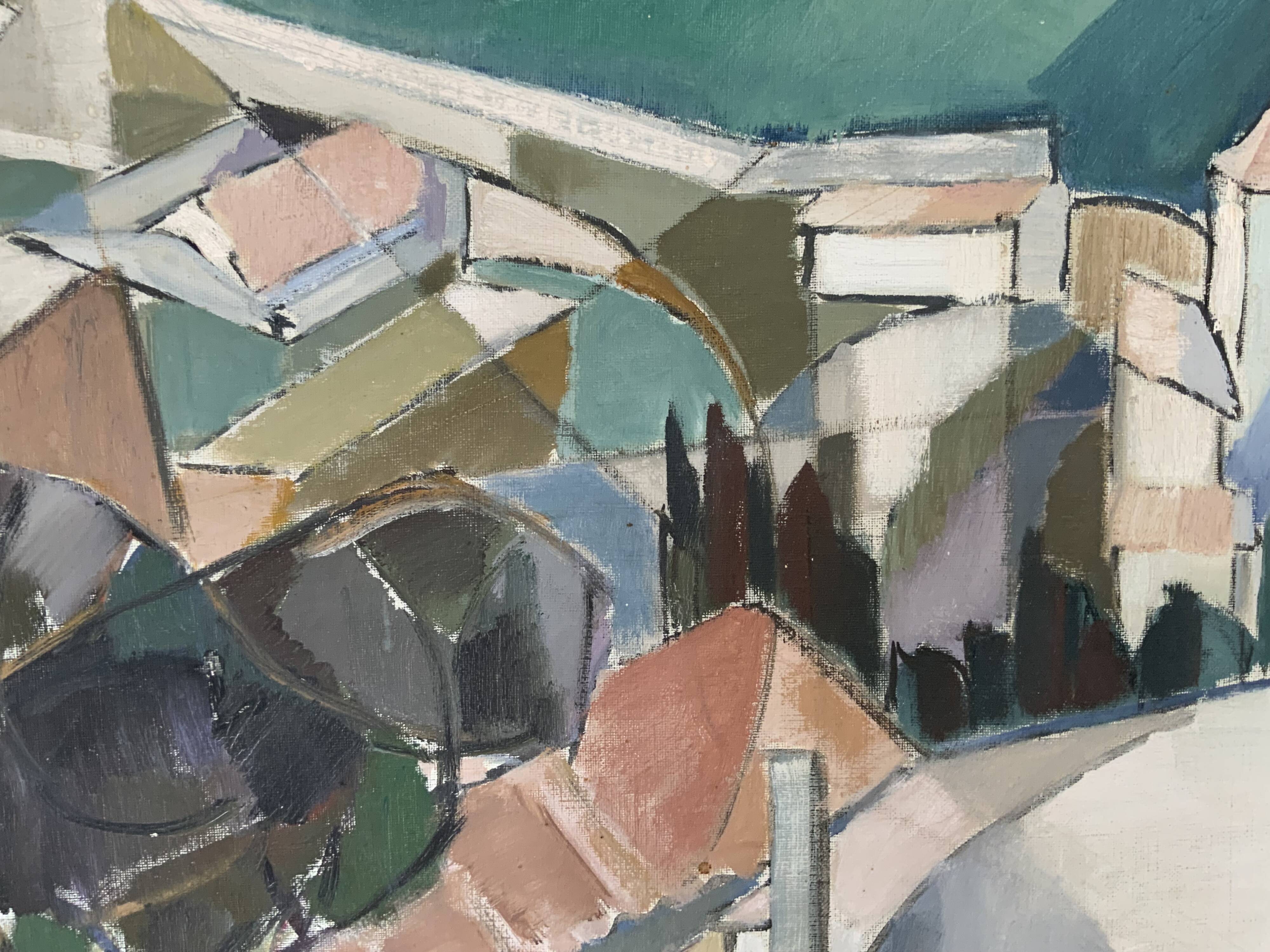 Vintage Modernists Oil On Canvas Landscape Painting by Nini Landgren 1950s