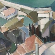 Vintage Modernists Oil On Canvas Landscape Painting by Nini Landgren 1950s