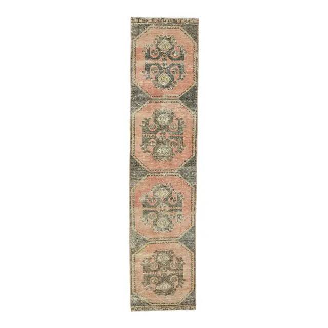 1970s Vintage Turkish Oushak Handmade Wool Cotton Orange Runner Rug 83x358