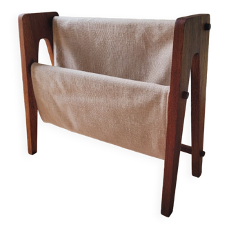 Scandinavian magazine rack exotic wood and linen