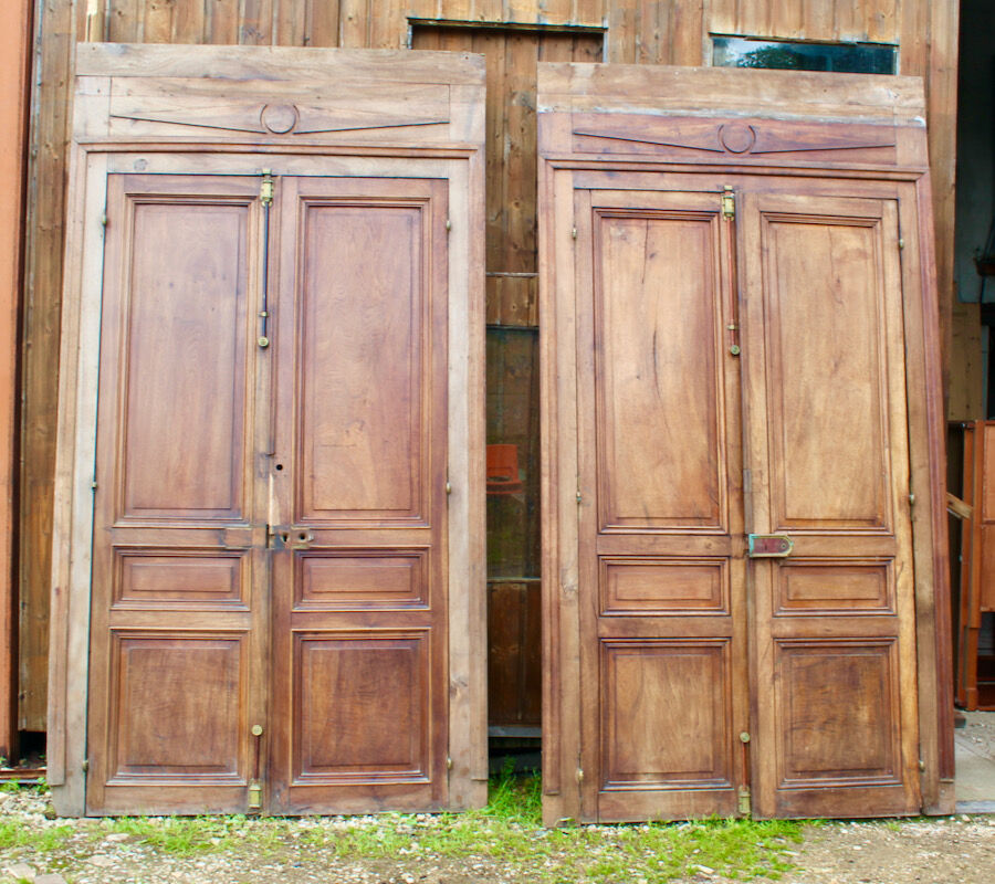 Woodwork Double Walnut Doors with Frame, Double Side XIXth