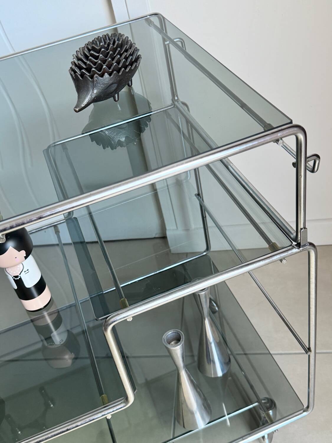 Coffee table / chrome and smoked glass by Max Sauze