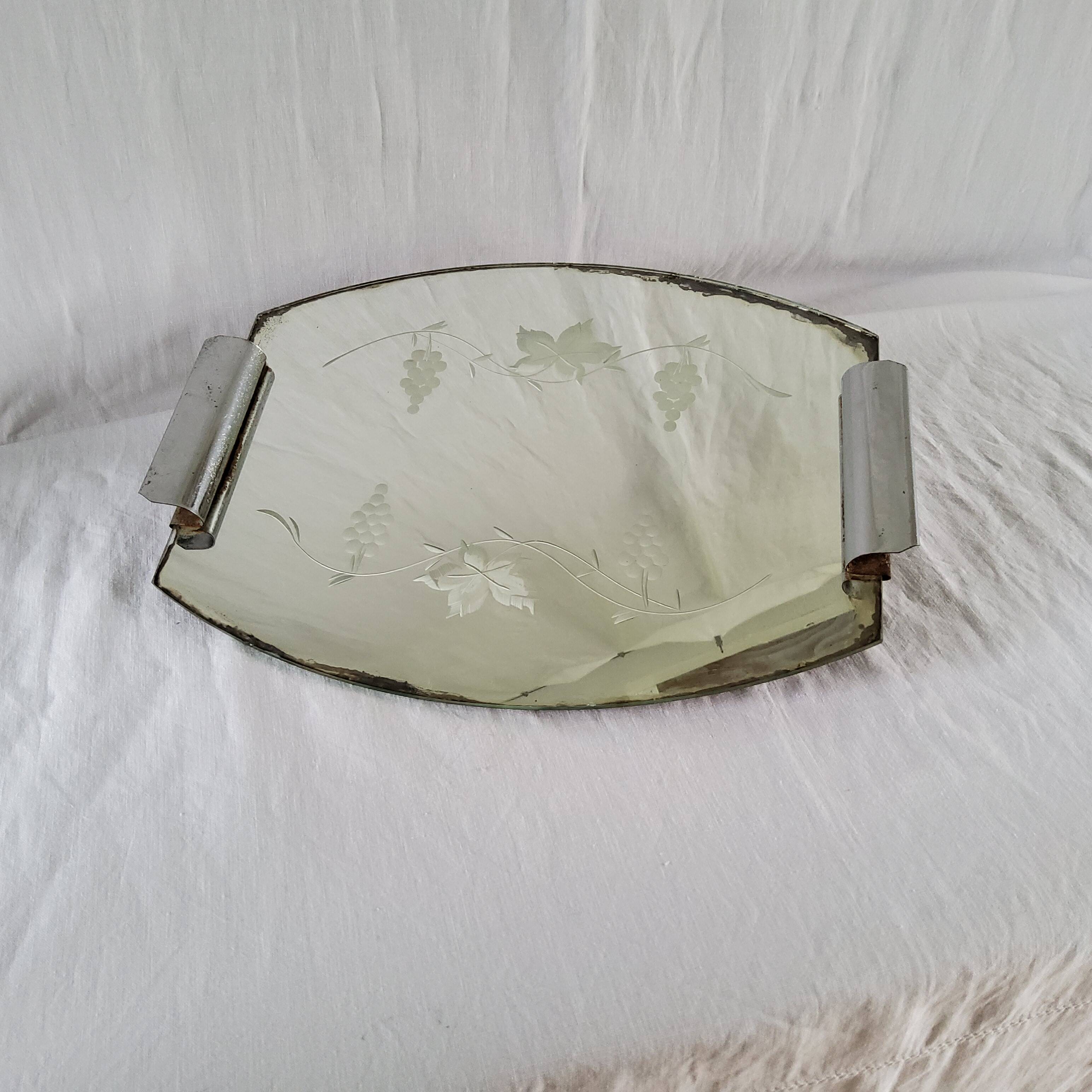Plateau miroir gravé