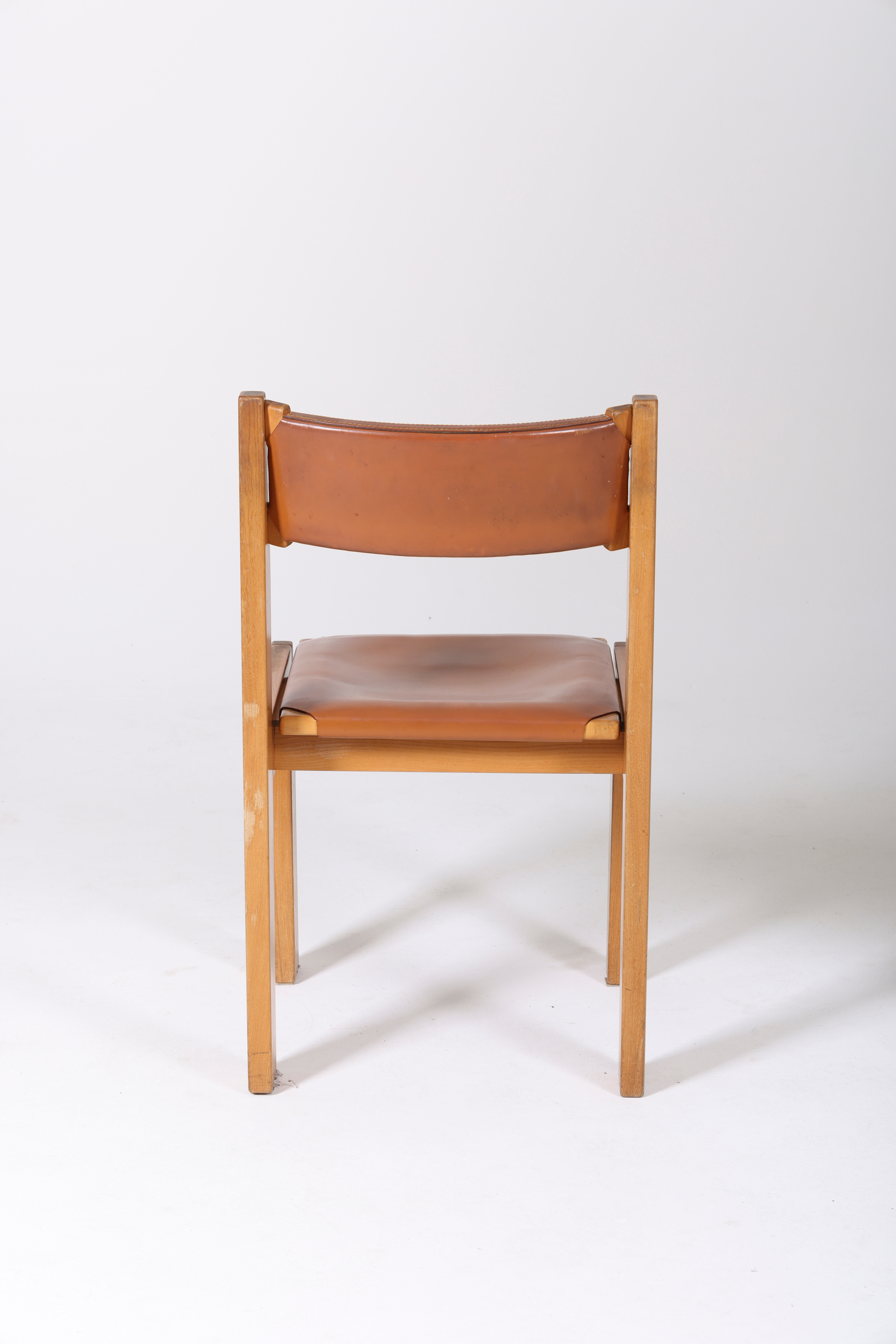 Chaises marron en cuir et bois, 1970s