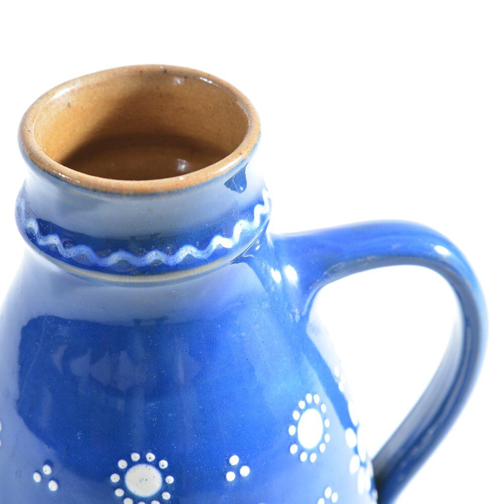 Blue handmade ceramic jug or vase Slovakian Folk Art, circa 1950