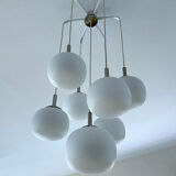 Grand Lustre Cascade, Globes Opaline Chrome, Years 70