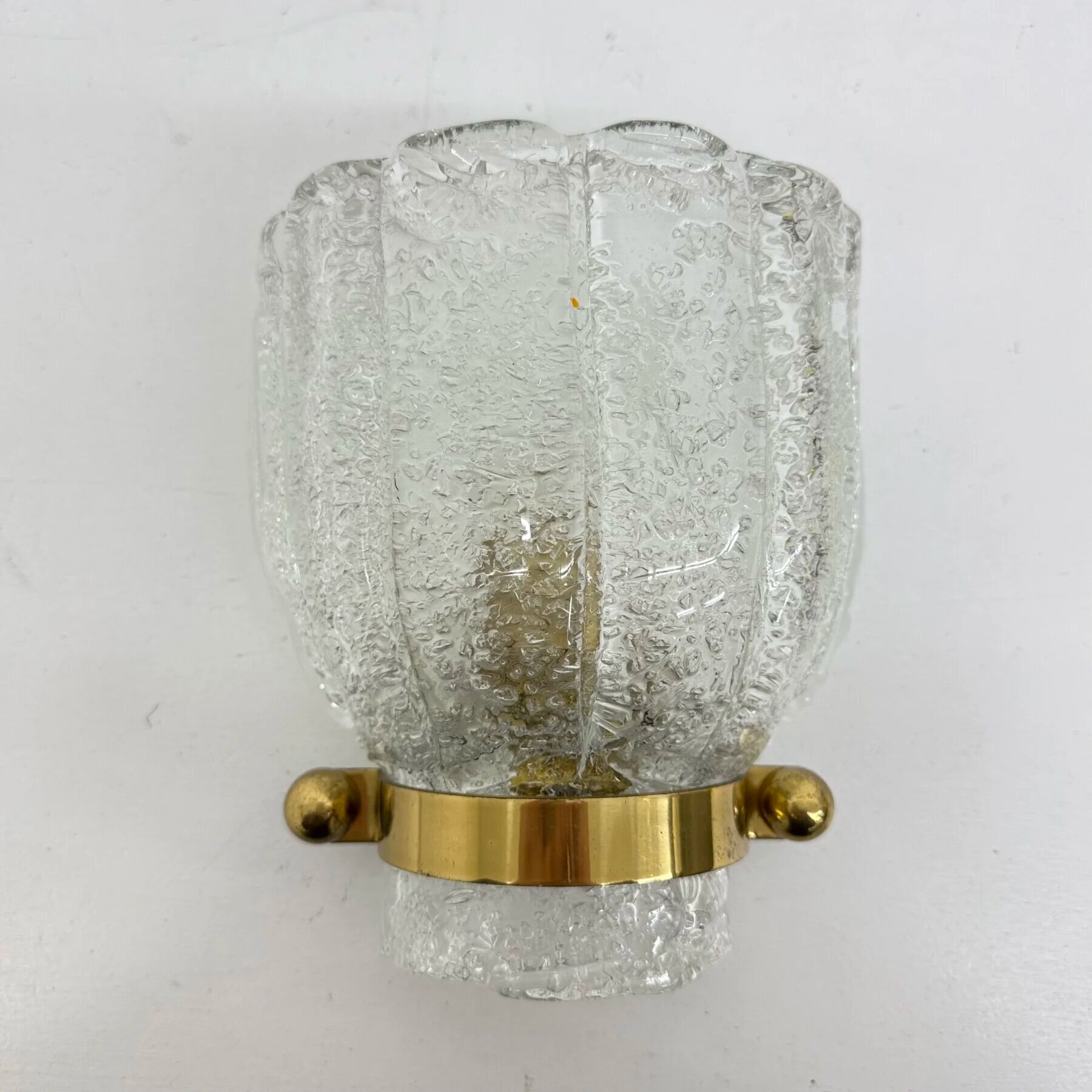 Vintage Hillebrand wall lamp ice glass with brass, 1970s Germany