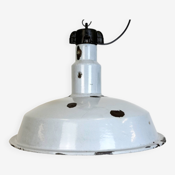 Large Industrial Midcentury Grey Enamel Factory Lamp, 1950s