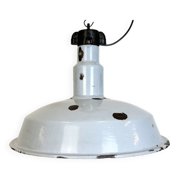 Large Industrial Midcentury Grey Enamel Factory Lamp, 1950s