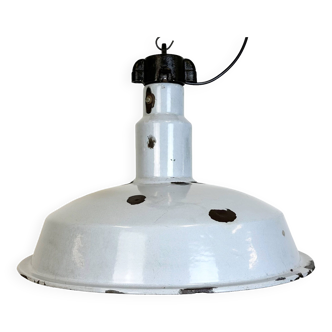 Large Industrial Midcentury Grey Enamel Factory Lamp, 1950s