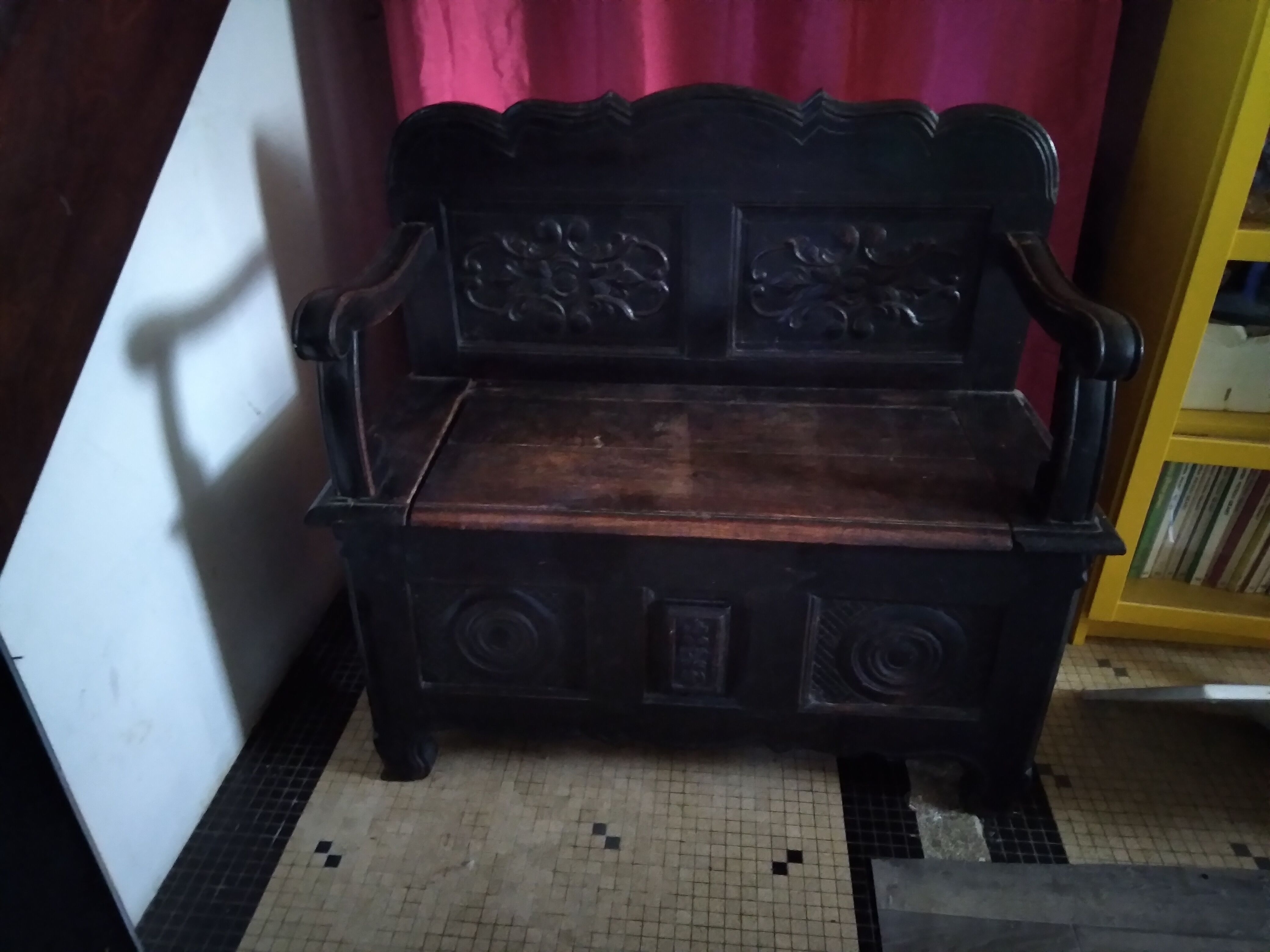 Old Breton enclosed bed chest bench