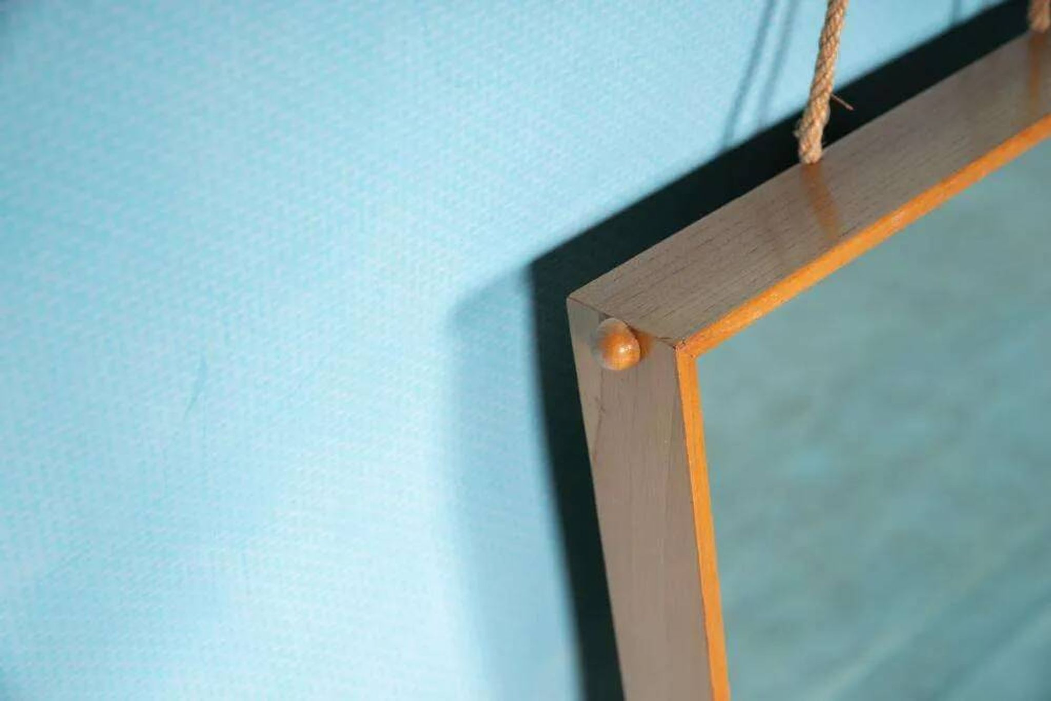 Wooden Japandi Scandinavian mirror from the 70s, minimalist mirror.