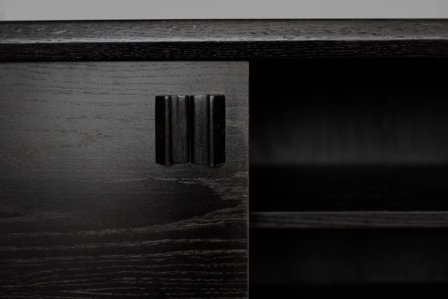 Vintage Mid-Century Scandinavian Modern Dark Oak Sideboard & Wooden Handles