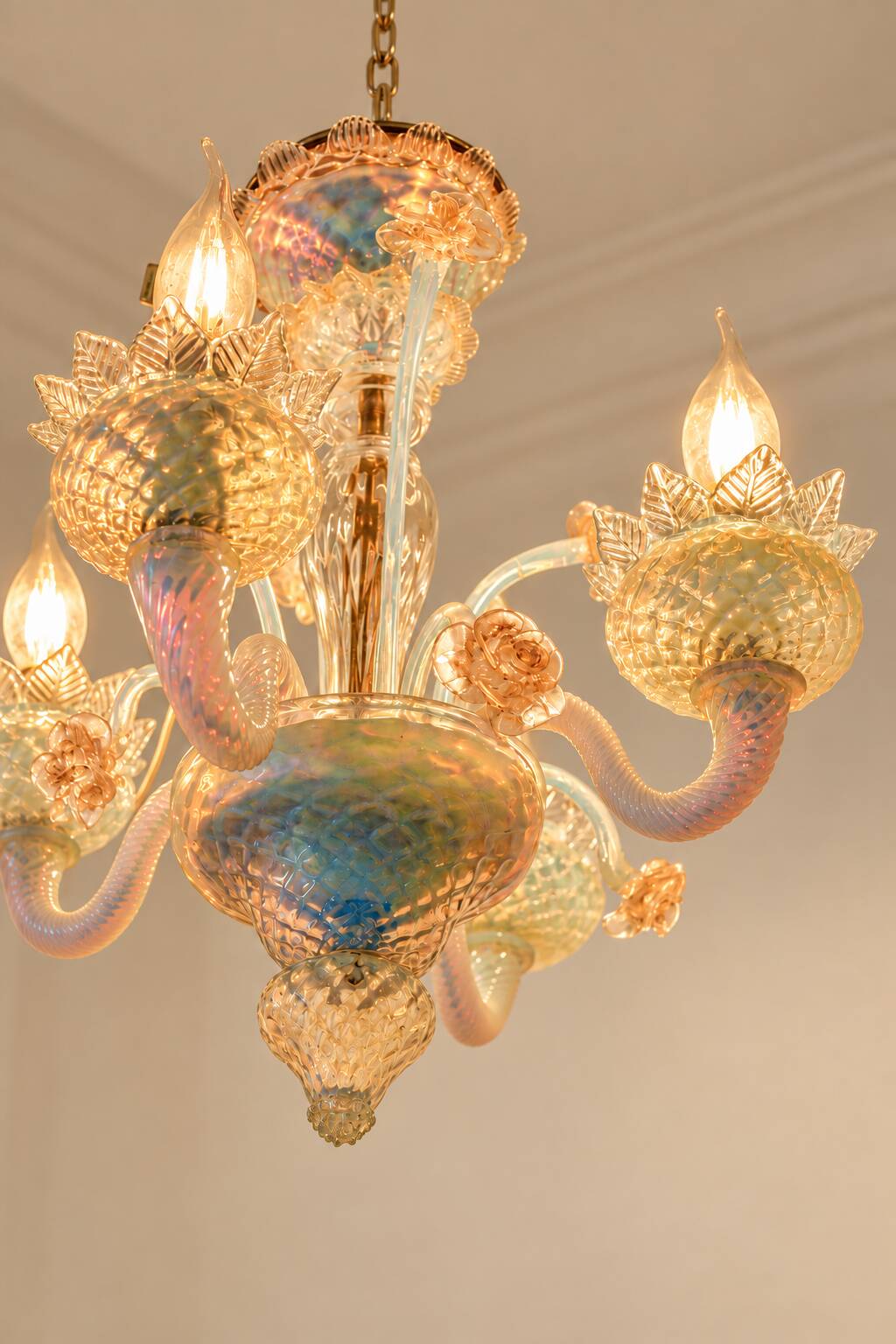Vintage opalescent Murano chandelier – Italy, 1970s