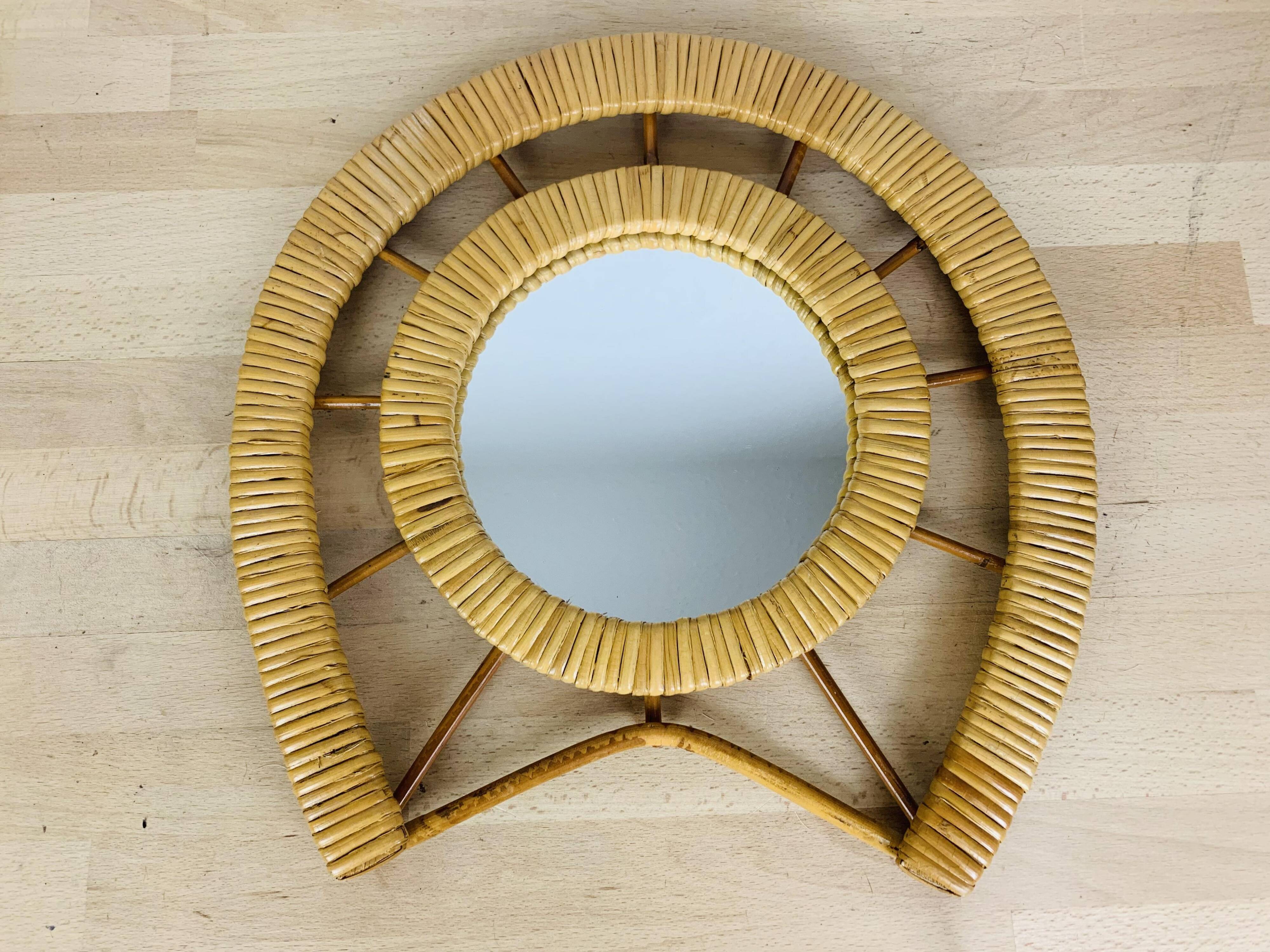 Miroir soleil rotin vintage 37 cm