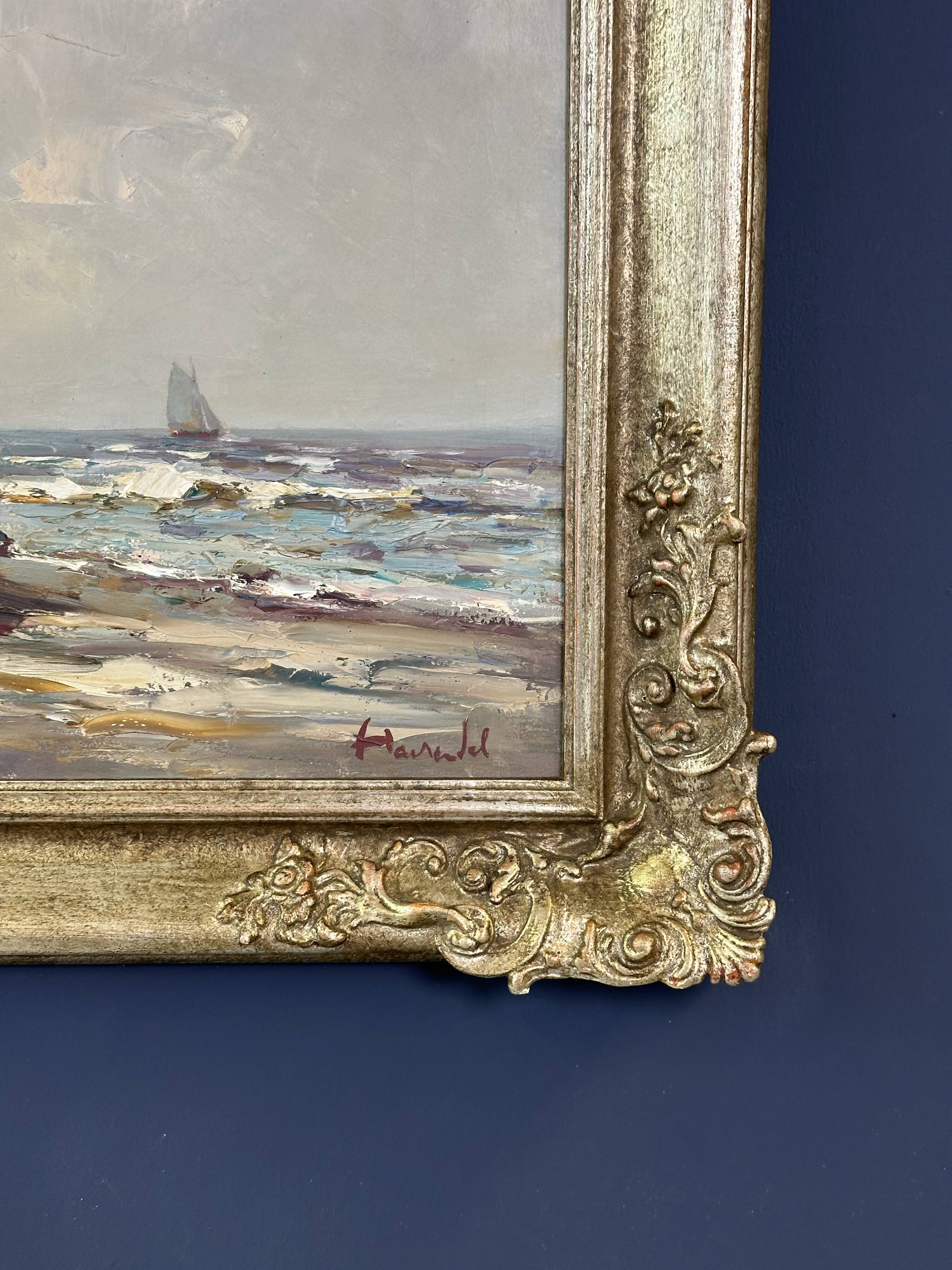 Oil painting “Segelschiff auf Sand“, frame gold von Harry Haerendel signed