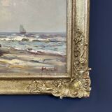 Oil painting “Segelschiff auf Sand“, frame gold von Harry Haerendel signed