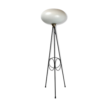 Stilnovo, iconic Italian brass, lacquer and triplex opaline glass tripod lamp from 50s