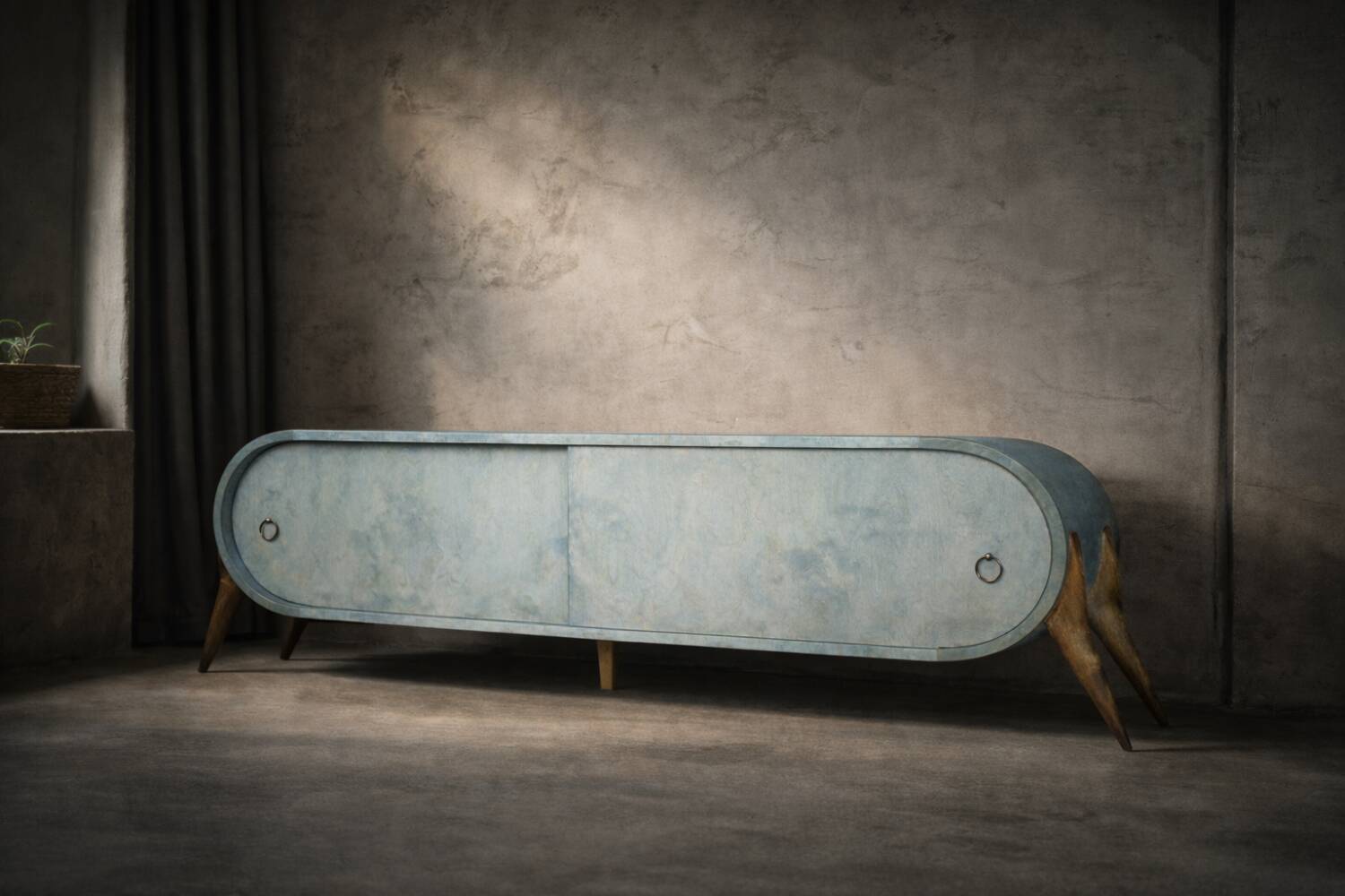 Mid-Century Modern Italian Turquoise Streamline Sideboard in Birch, 1960s