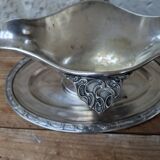 Old sauce boat on fixed frame in silver metal M & Co
