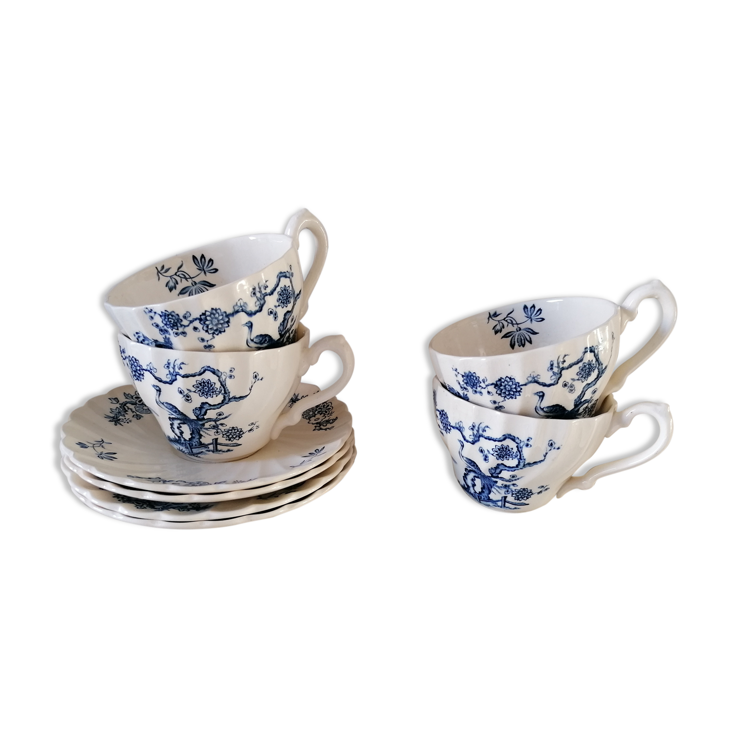 Set of 4 cups and saucers in English earthenware