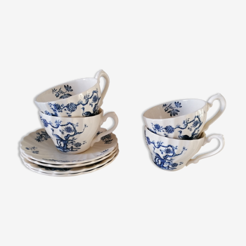 Set of 4 cups and saucers in English earthenware