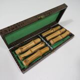 6-piece cheese set, bamboo and stainless steel, Italy 1960s