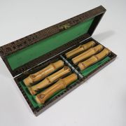 Cheese cutlery set of 6 pieces, bamboo and stainless steel, Italy 1960s