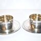 Set of 2 coffee cups Antique ribbons in silver metal Goldsmith Weinthal Georges