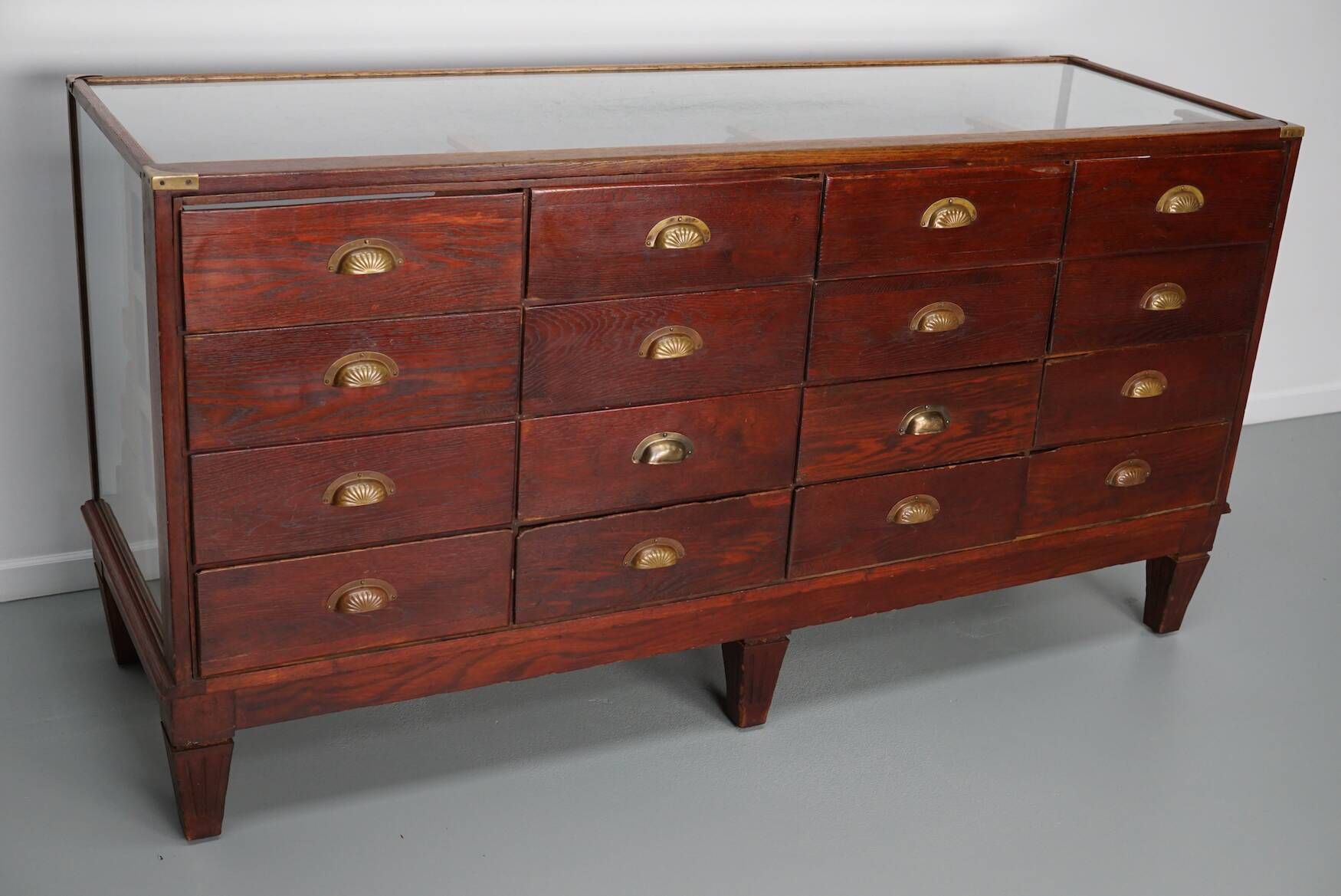 Antique English oak and glass counter/display cabinet, circa 1920-1930