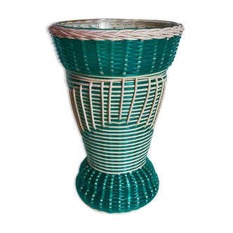 Vase en verre et fil scoubidou tressé années 50