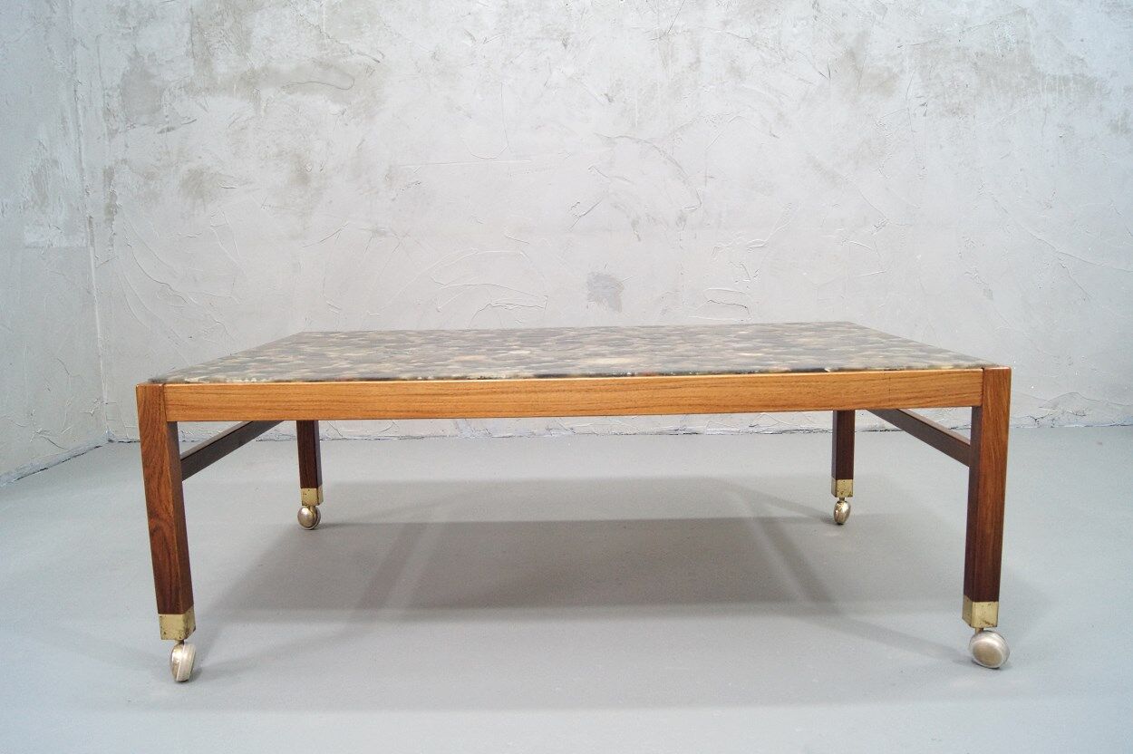 Swedish rosewood and pebbles coffee table in the style of Ib Kofod-Larsen , 1960s