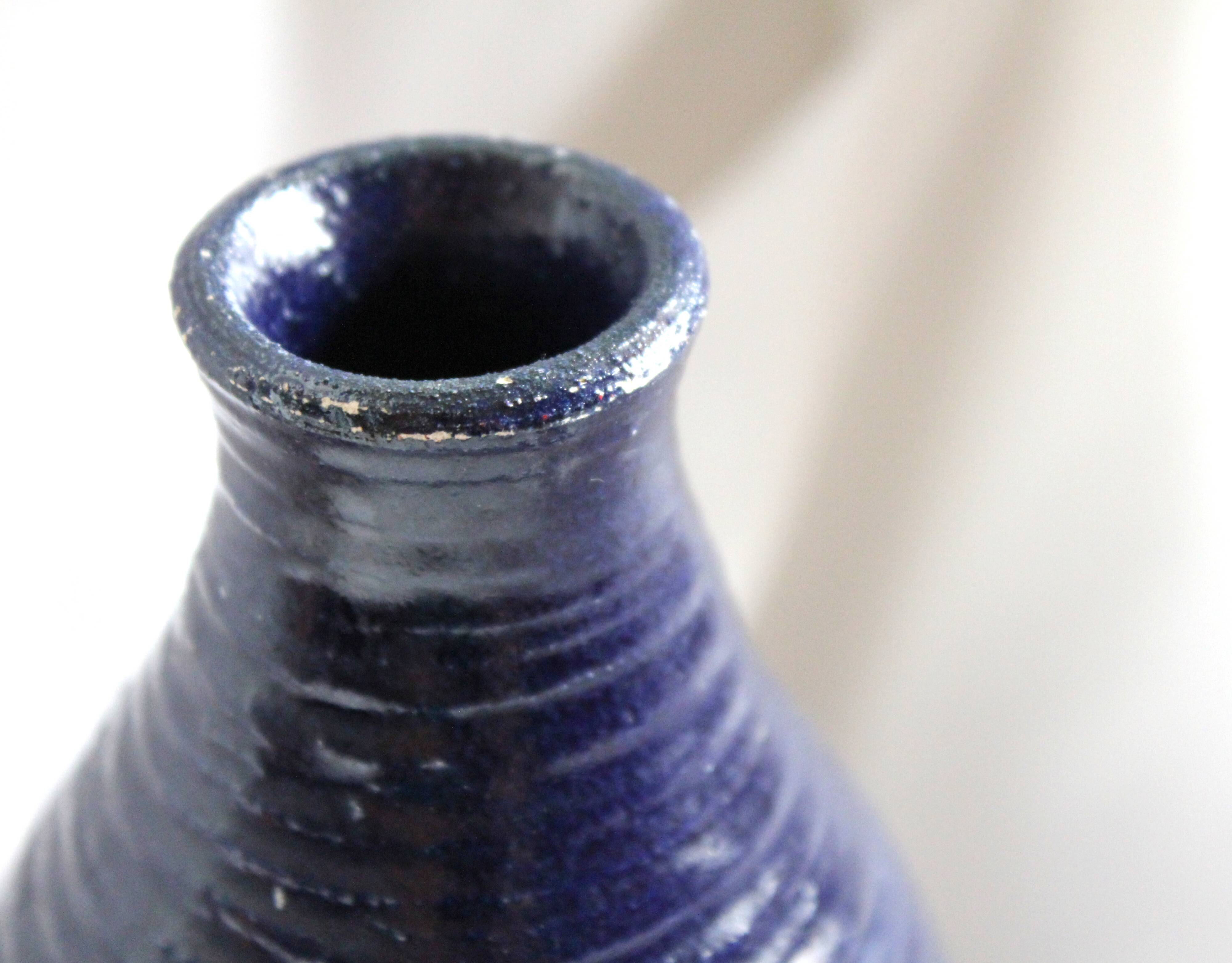 Blue grooved vase