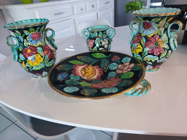 Ensemble de 3 vases et coupe céramique Monaco Cerartvintage 1950