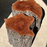 Pair of lychee stools forming a coffee table
