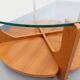 Vintage round coffee table with 2 tops by Hugues Poignant, in teak and glass